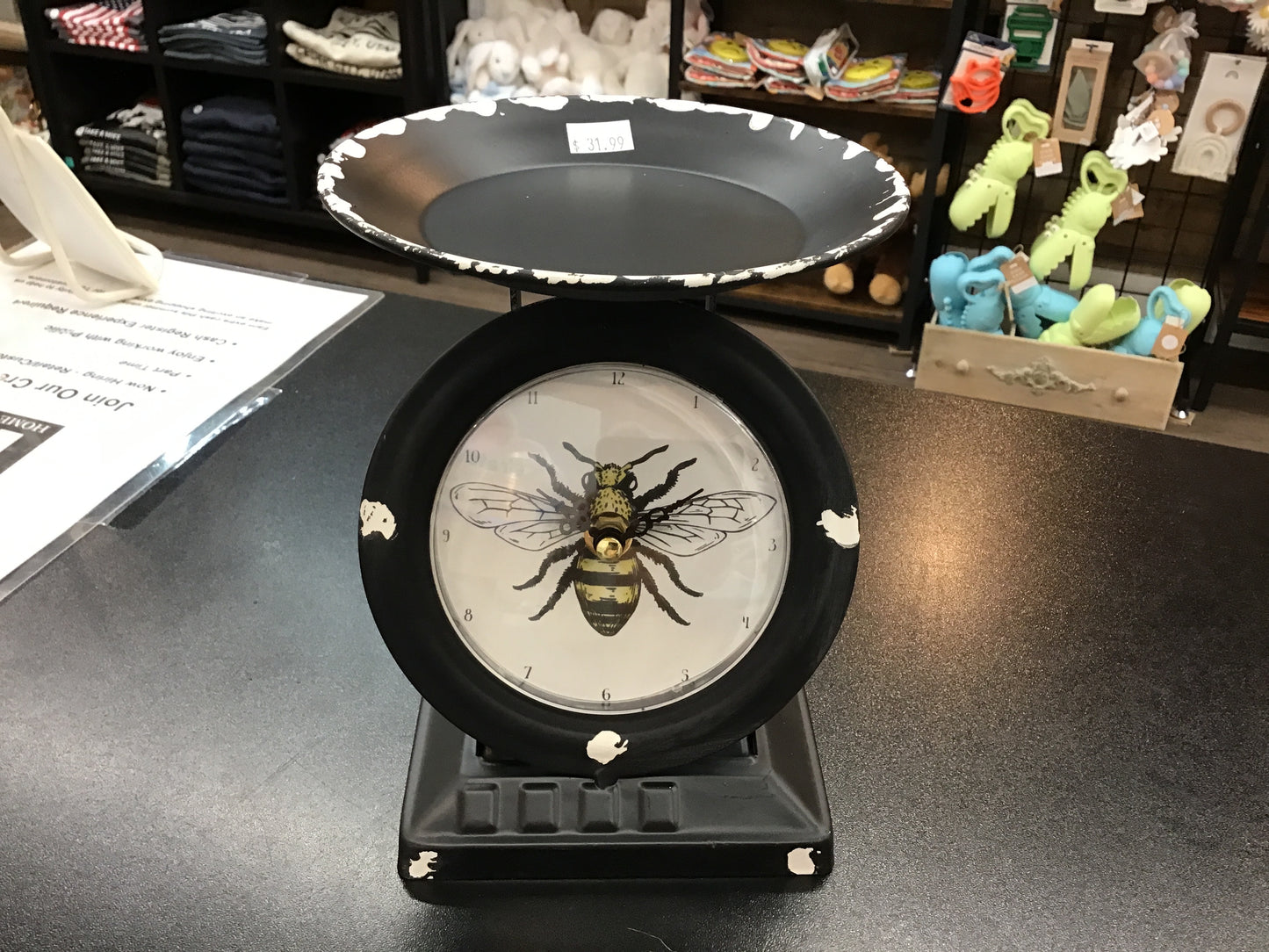 Vintage Bee Black Old Town Scale Clock