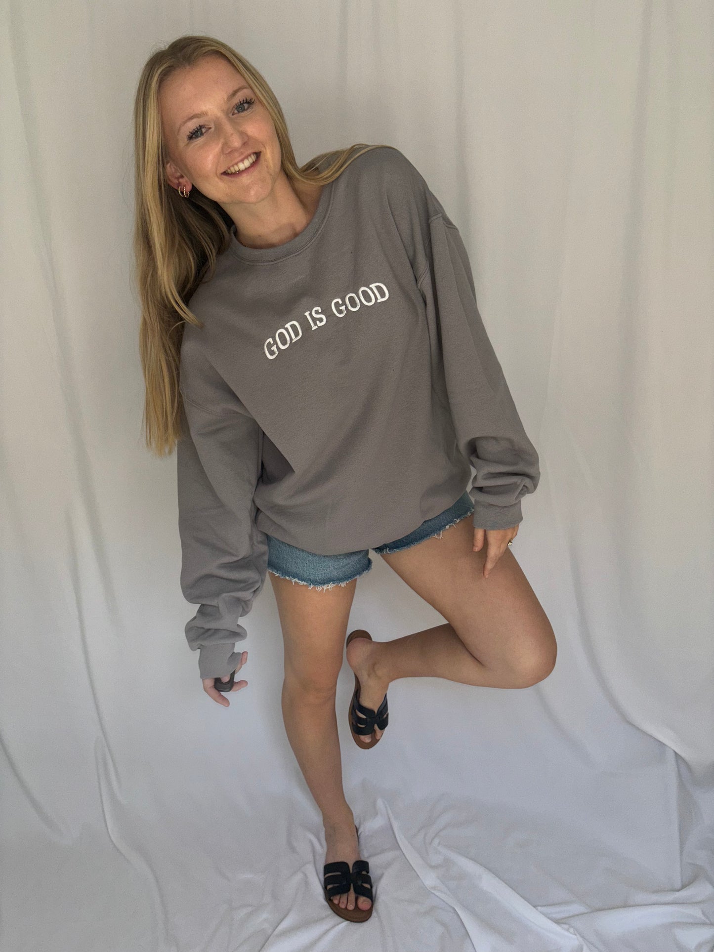 God Is Good Embroidered Sweatshirt - Charcoal