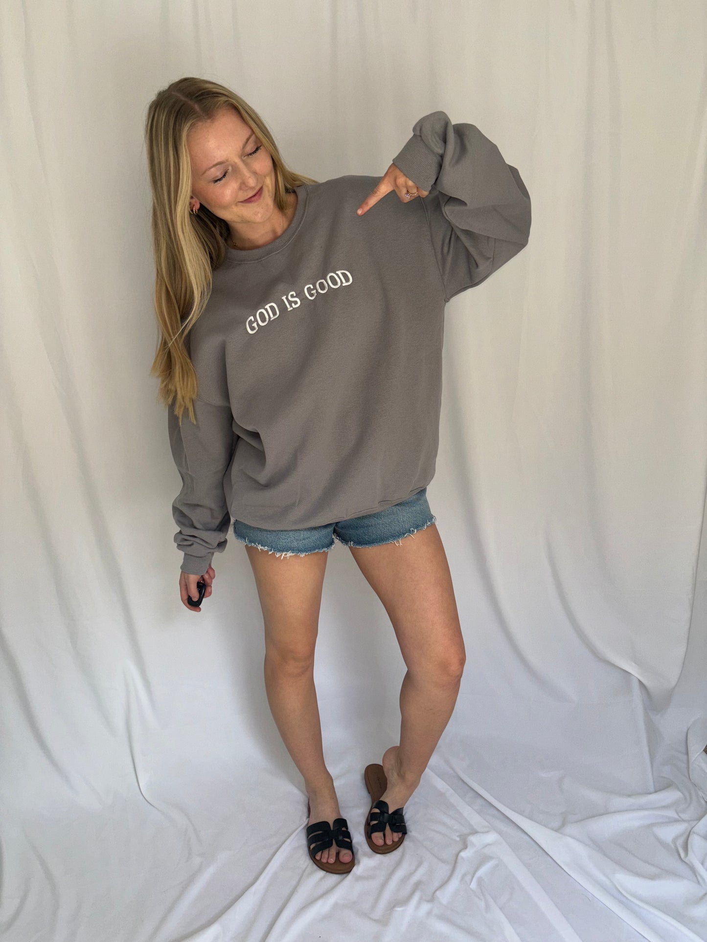 God Is Good Embroidered Sweatshirt - Charcoal