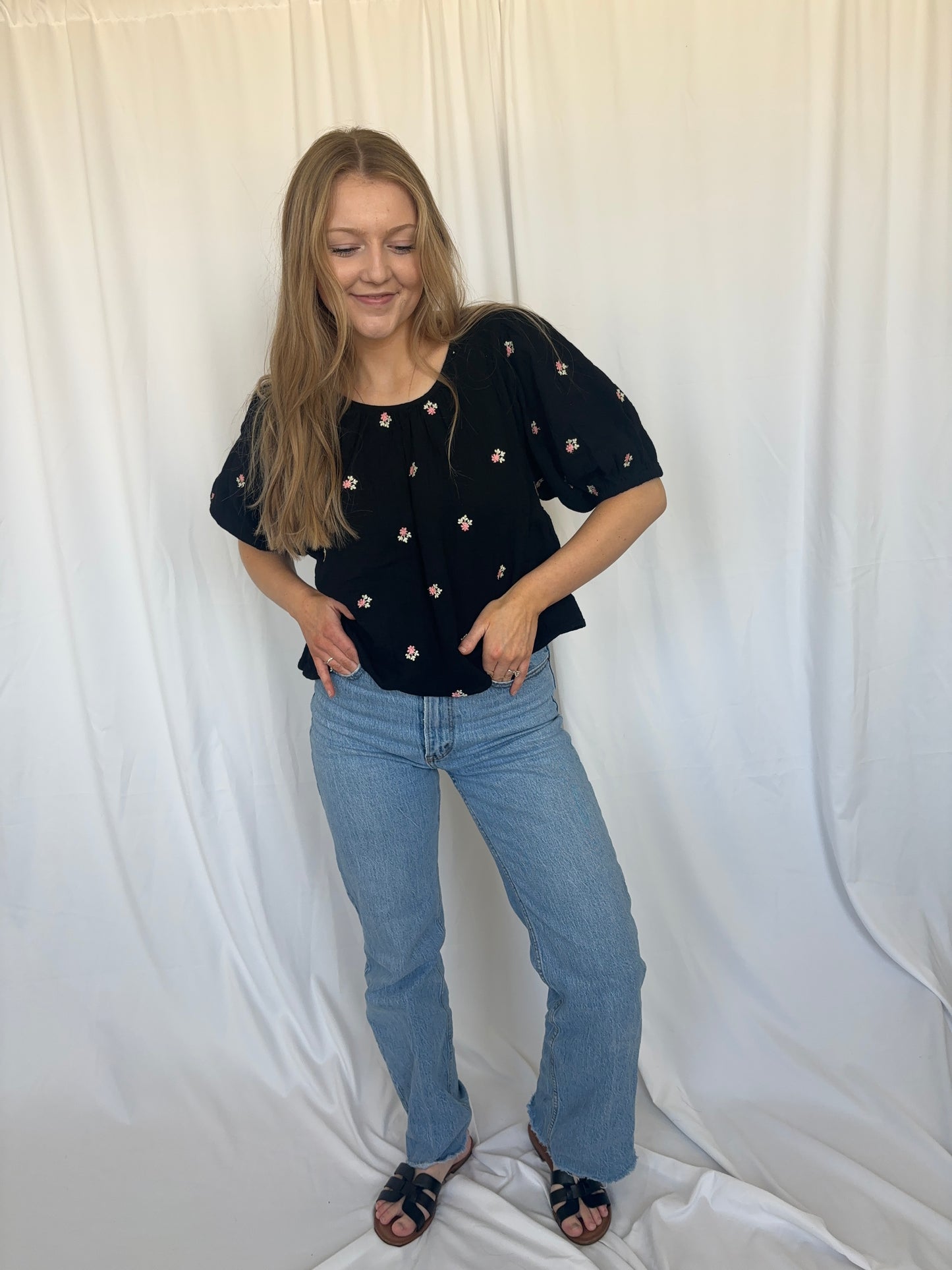 Black Floral Gauze Blouse
