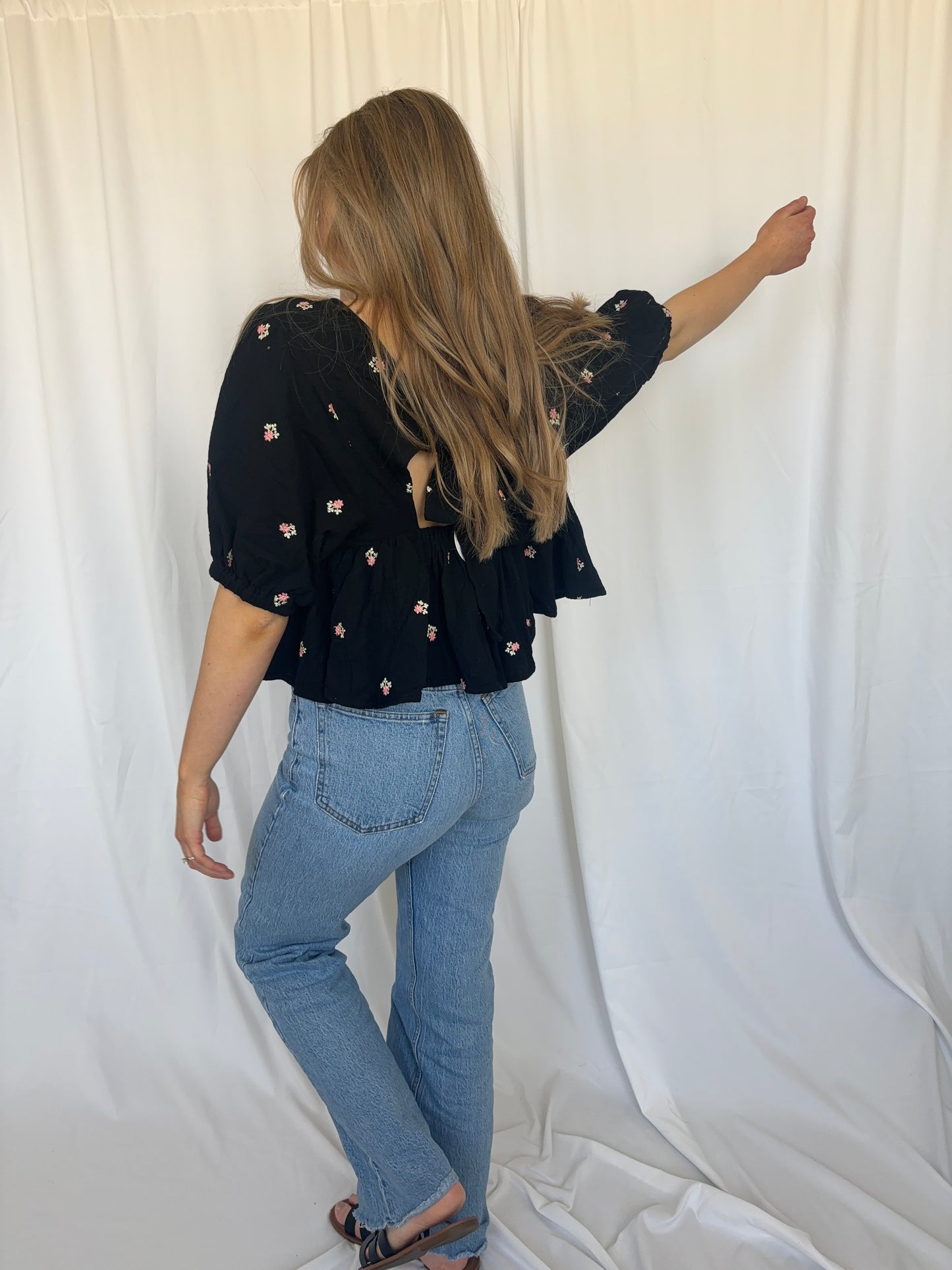 Black Floral Gauze Blouse