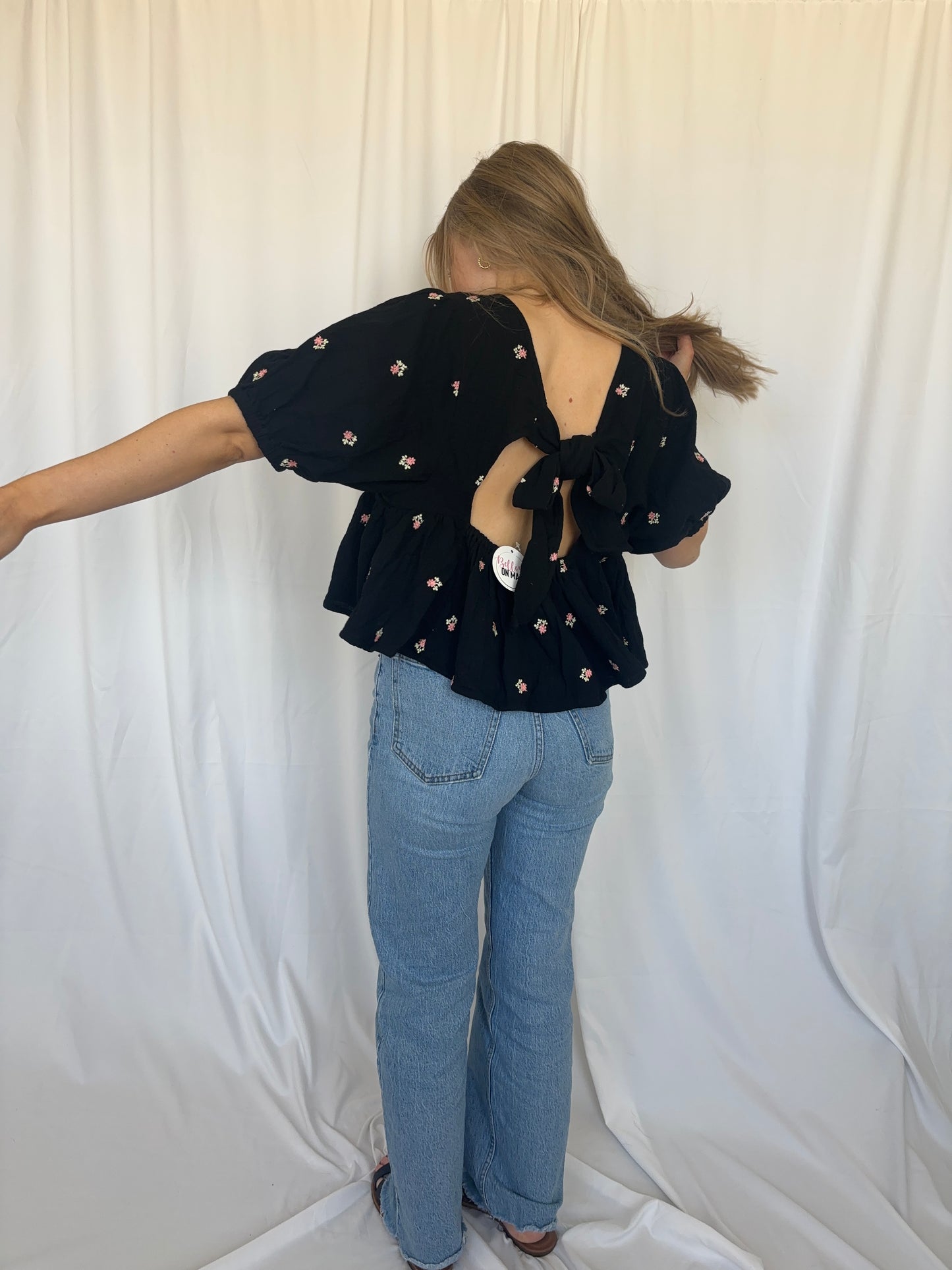 Black Floral Gauze Blouse